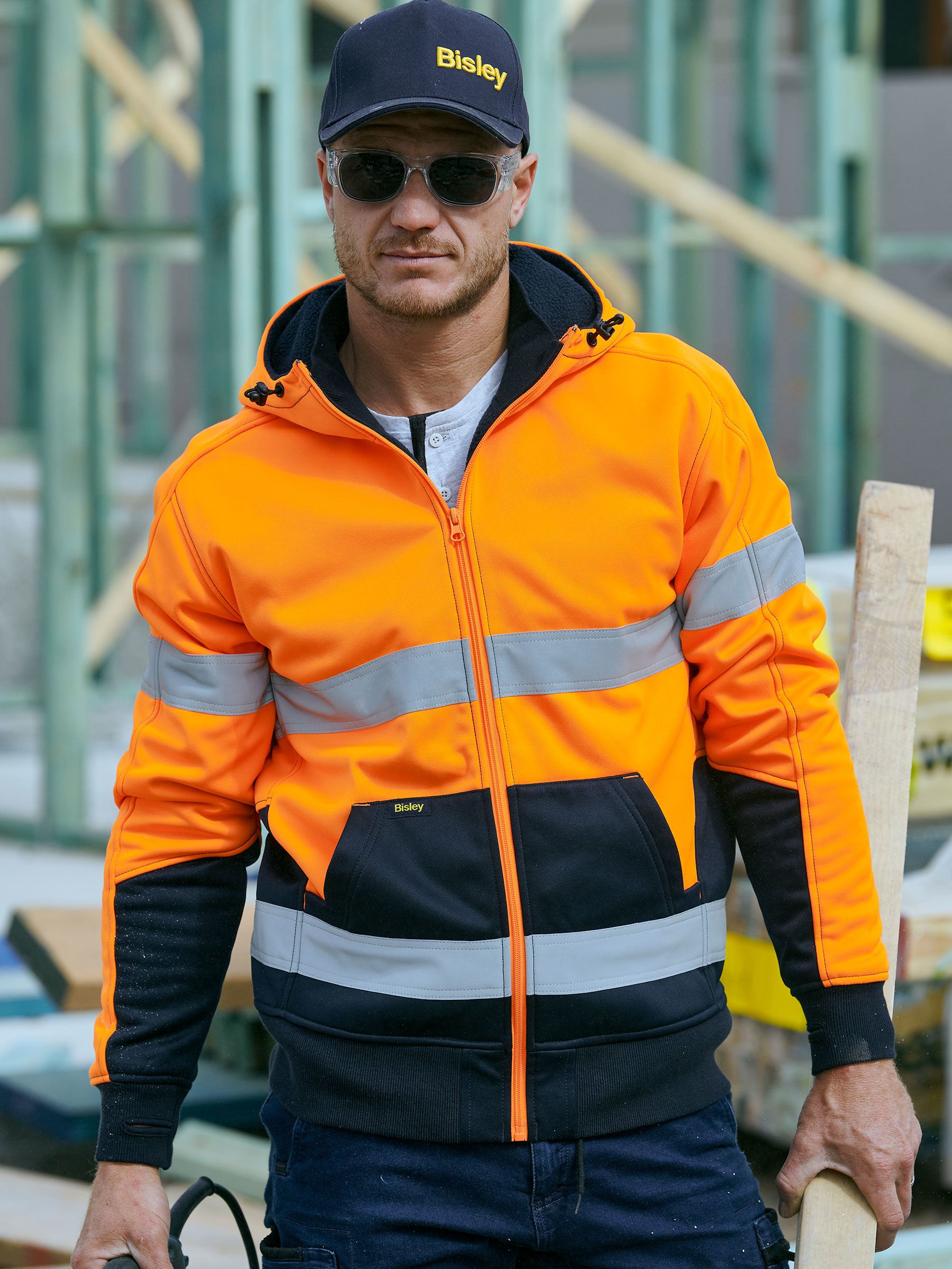 Bisley Taped Hi Vis Zip Fleece Hoodie with Sherpa Lining BK6988T