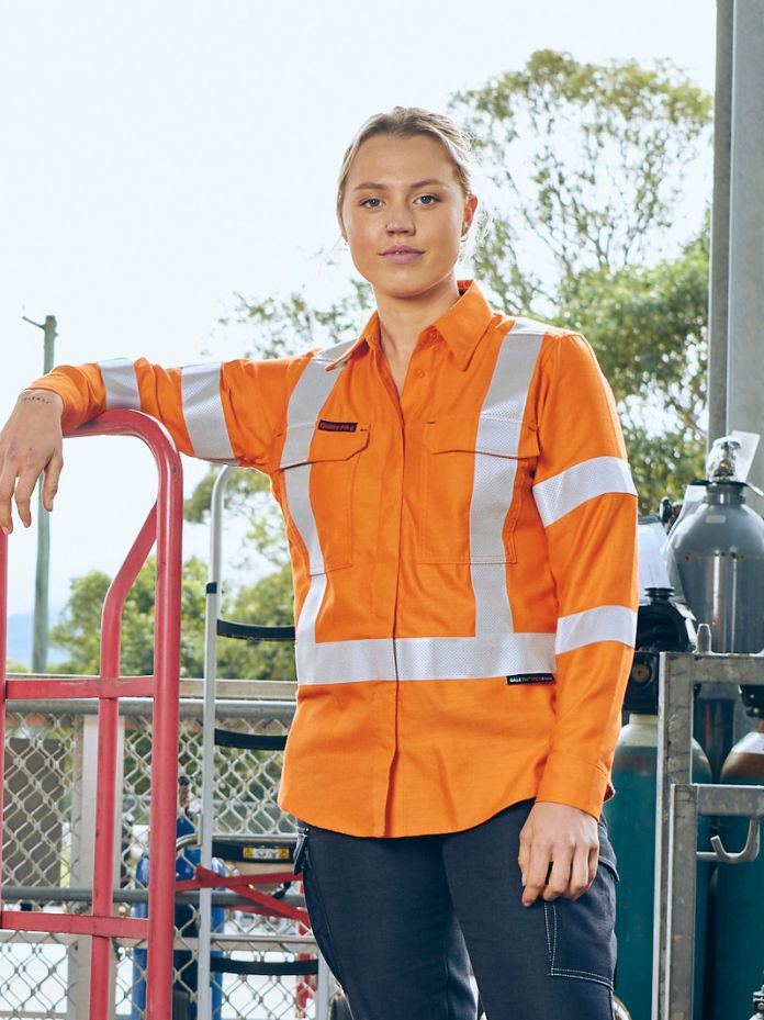 Bisley Apex 185 Women's X Taped Biomotion Hi Vis FR Ripstop Vented Shirt BL8439XT