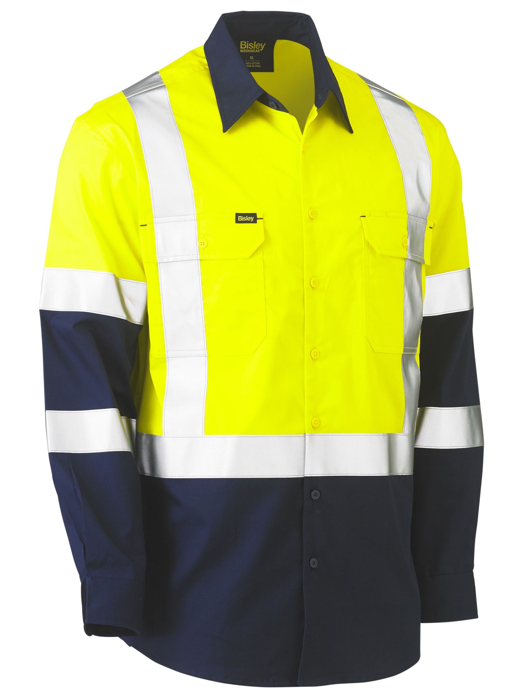 Bisley X Taped Biomotion Two Tone Hi Vis Lightweight Drill Shirt BS6696XT