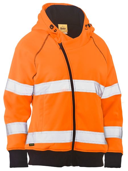 Bisley Women's Taped Hi Vis Fleece Zip Front Hoodie with Sherpa Lining BKL6819T