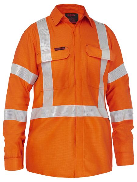 Bisley Apex 185 Women's X Taped Biomotion Hi Vis FR Ripstop Vented Shirt BL8439XT