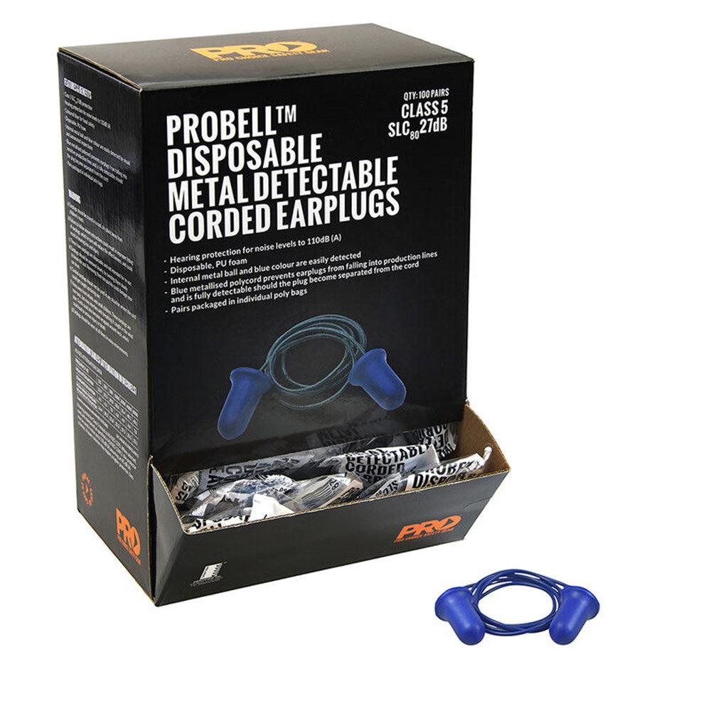 Pro Choice Probell Metal Detectable Earplugs Corded 100 Pairs- EPBMDC