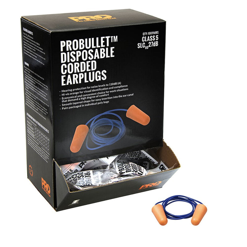 Pro Choice Probullet Disposable Earplugs Corded 100 Pairs - EPOC