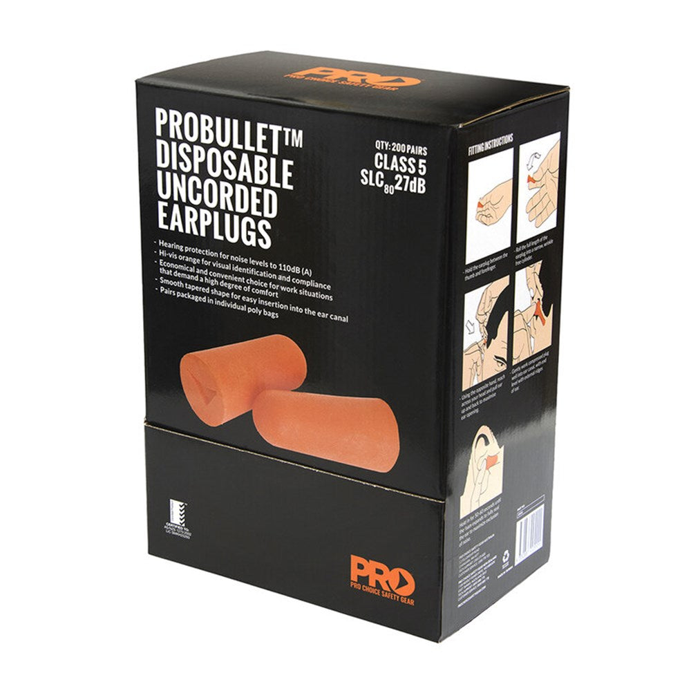 Pro Choice Probullet Disposable Uncorded Earplugs Uncorded 200 uncorded Pairs - EPOU