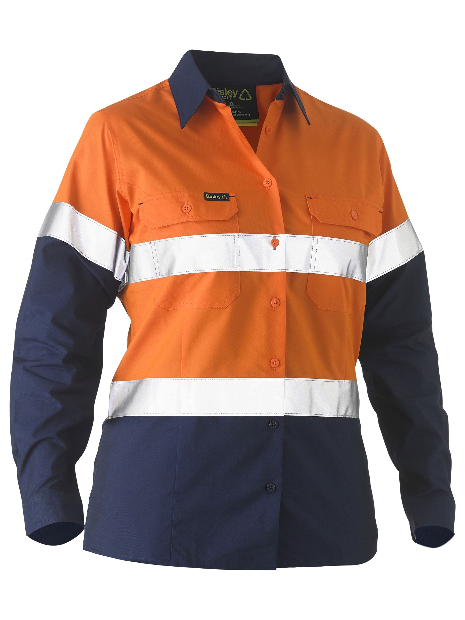 Bisley Recycle Women's Taped Two Tone Hi Vis Drill Shirt BL6996T