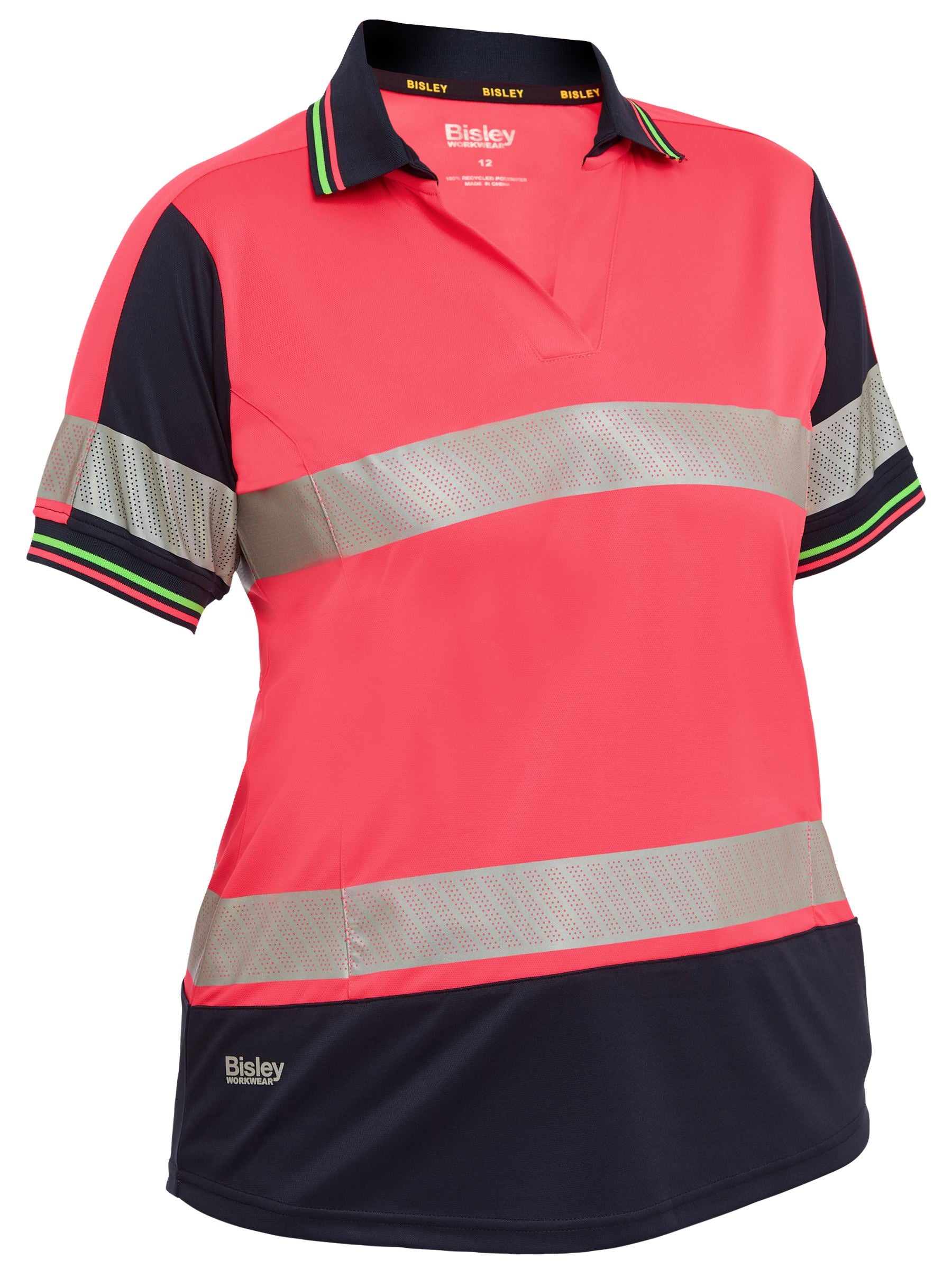 Bisley Women's Taped Two Tone Hi Vis V-Neck Polo BKL1225T