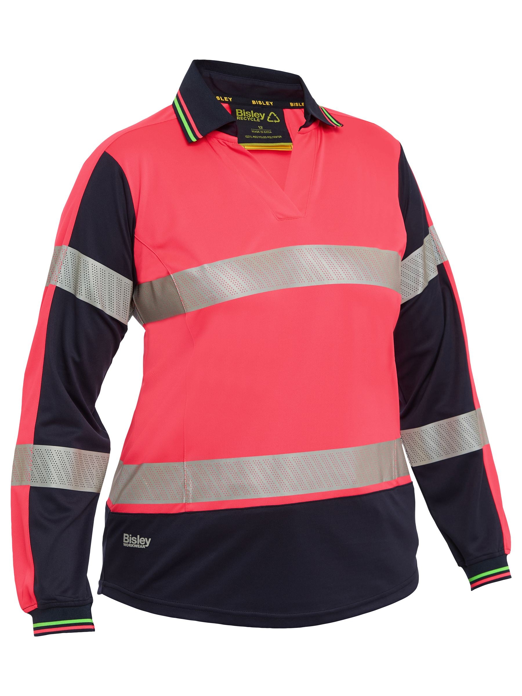 Bisley Women's Taped Two Tone Hi Vis V-Neck Polo BKL6225T