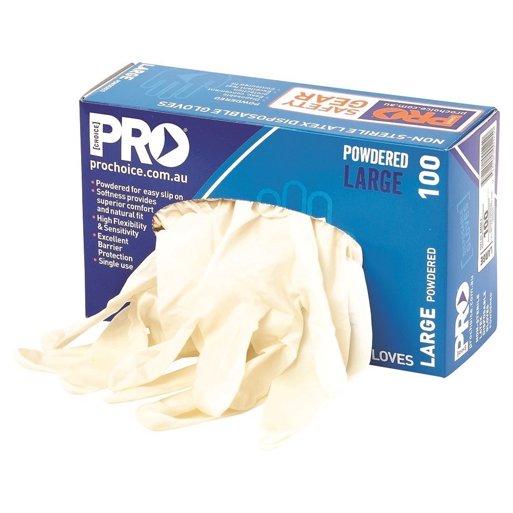 Pro Choice 10x Disposable Latex Powdered Gloves -MDL