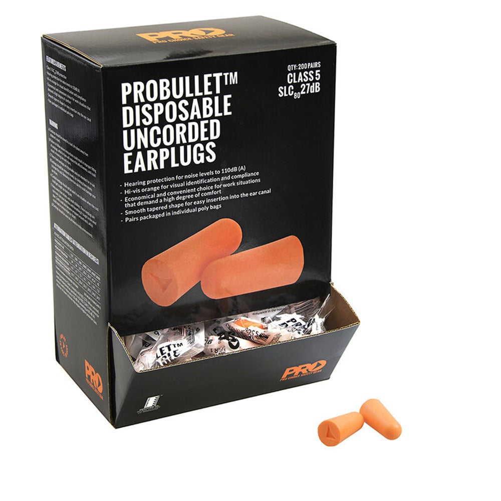 Pro Choice Probullet Disposable Uncorded Earplugs Uncorded 200 uncorded Pairs - EPOU
